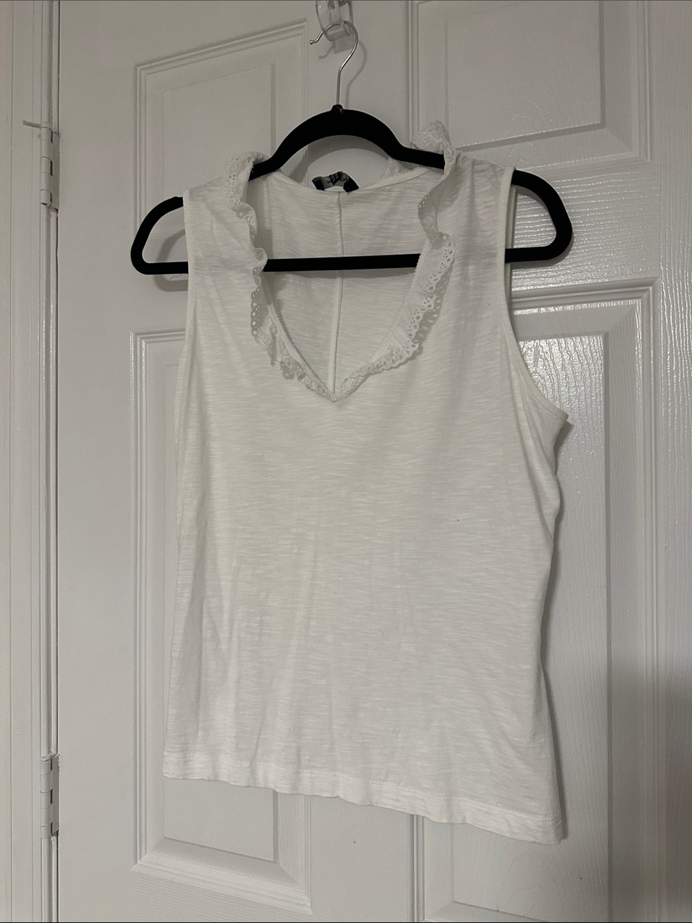 ME+EM Lace Collar V-Neck Layering Top, White, Size 10